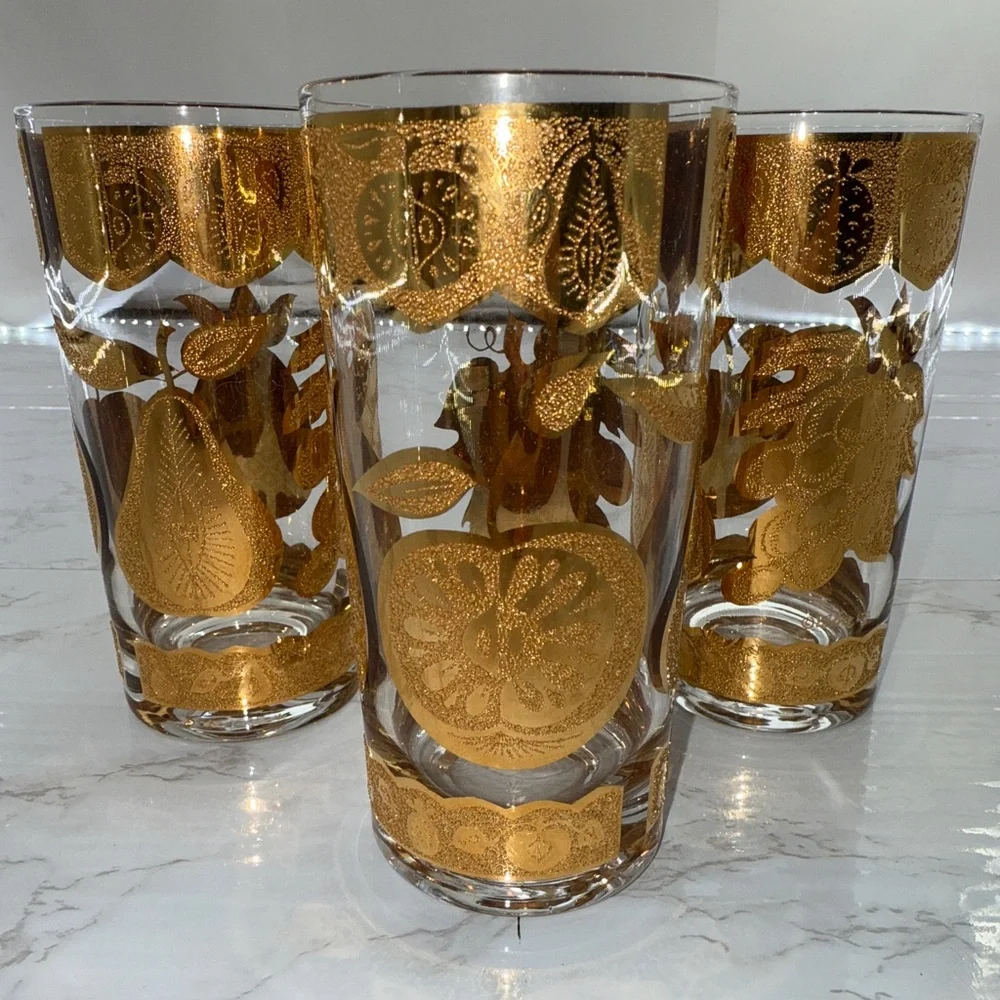 MCM CULVER 22k Florentine Fruit high ball GLASSES